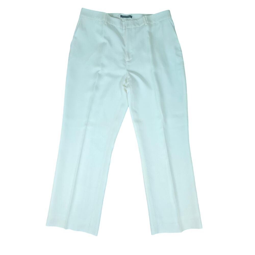 Lauren Ralph Lauren Green Label Cream 100% Silk Dress Pants, Size 14